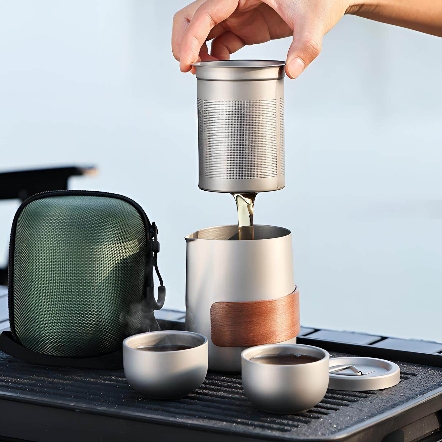 钛合金防烫茶具套装户外露营旅行便携式泡茶器不锈钢茶壶水壶