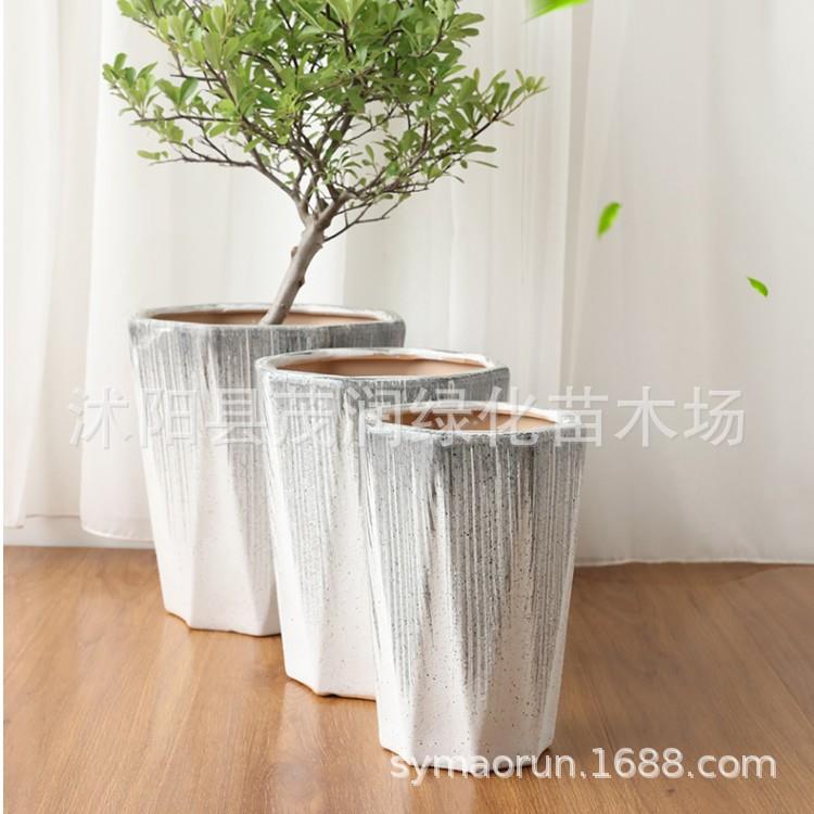 花盆陶瓷 高款多边形八角盆简约陶瓷花盆室内绿植盆栽陶瓷盆
