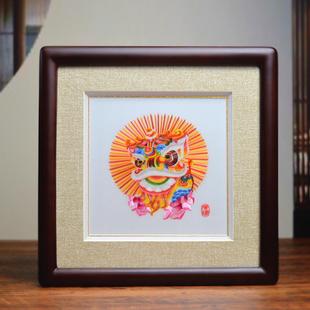 纯手工刺绣广绣画粤绣工艺品红棉五羊荔枝醒狮摆件岭南特色工艺品