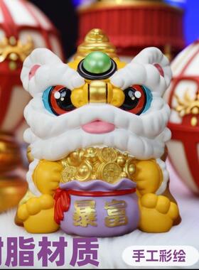 国潮醒狮家居办公桌新中式国风狮办公桌面摆件桌面装饰储蓄罐