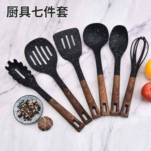 源头工厂耐高温尼龙锅铲套装木柄七件套漏铲汤勺不粘锅厨具