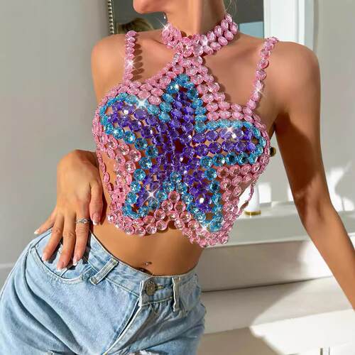 Gemstone colored top with backless design for women