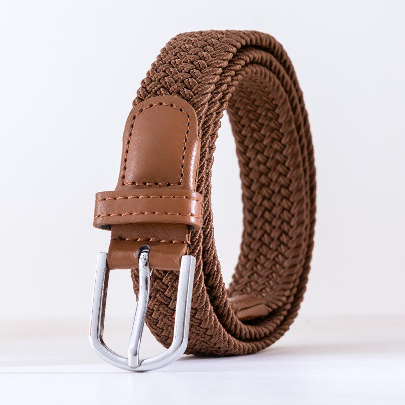 针扣帆布编织 细皮带百搭无孔腰带松紧弹力编制男女适用勒紧裤带