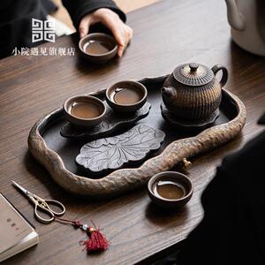 小院遇见 覆古粗陶功夫茶具套组家用提梁壶泡茶具茶盘茶壶茶杯