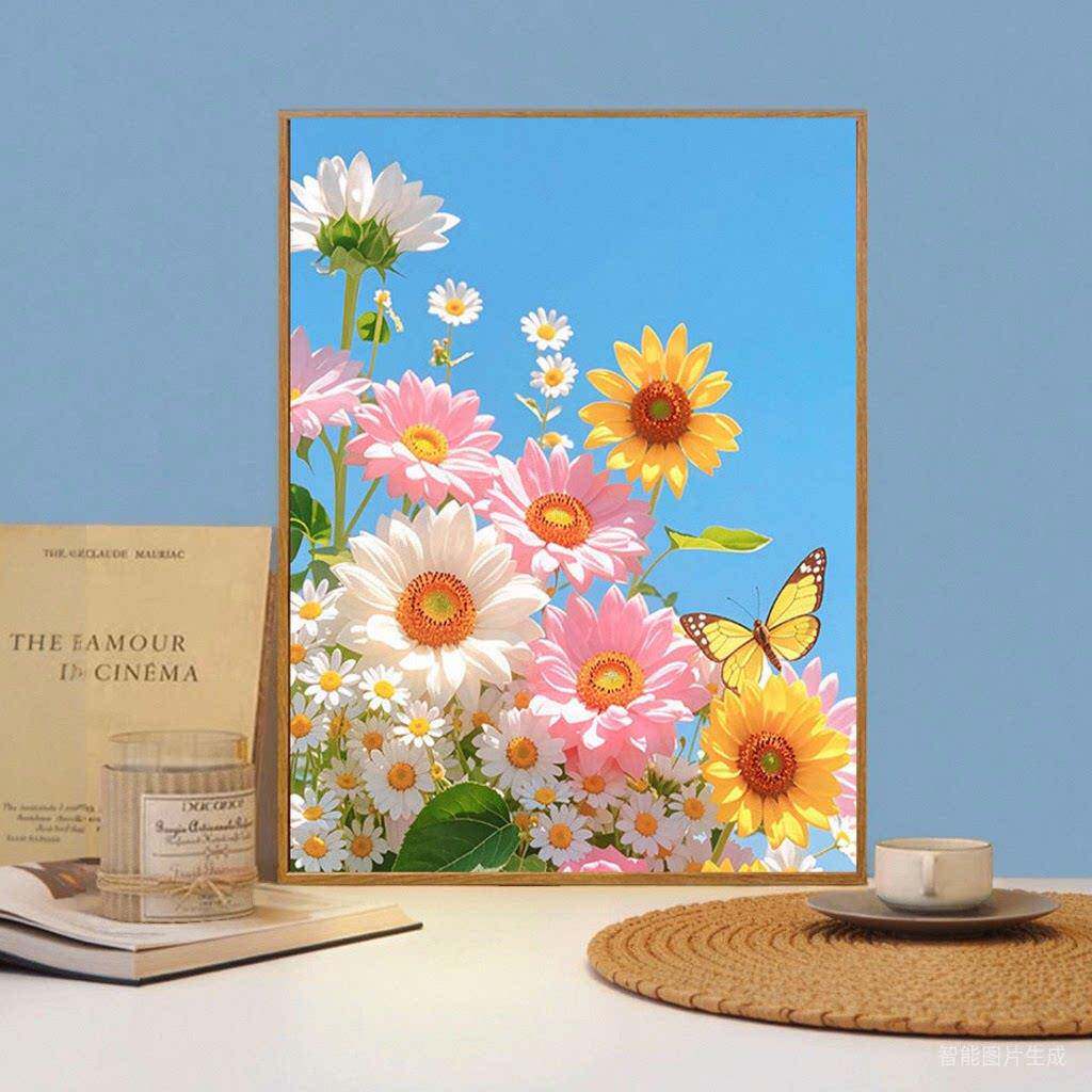 diy数字油画 解压花卉卡通手工填色油彩涂鸦卧室装饰画荷花