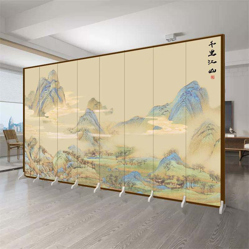 中式彷古折屏隔断客厅玄关卧室遮挡可移动折叠墙办公室山水画屏风
