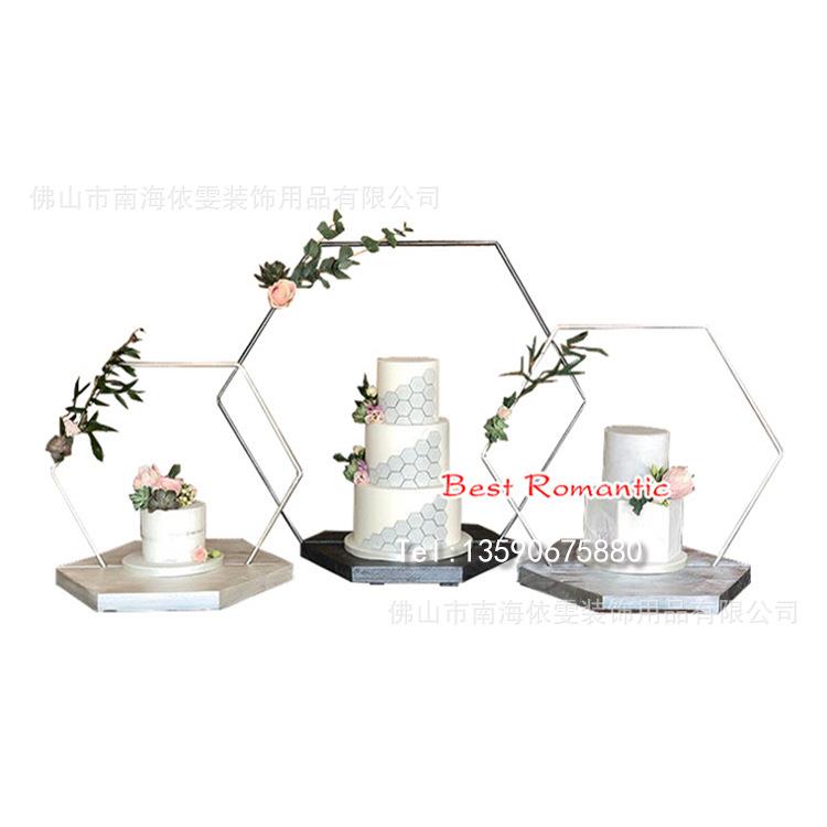 现货六角铁艺蛋糕架金色复古木质蛋糕台婚礼生日partyCakerack