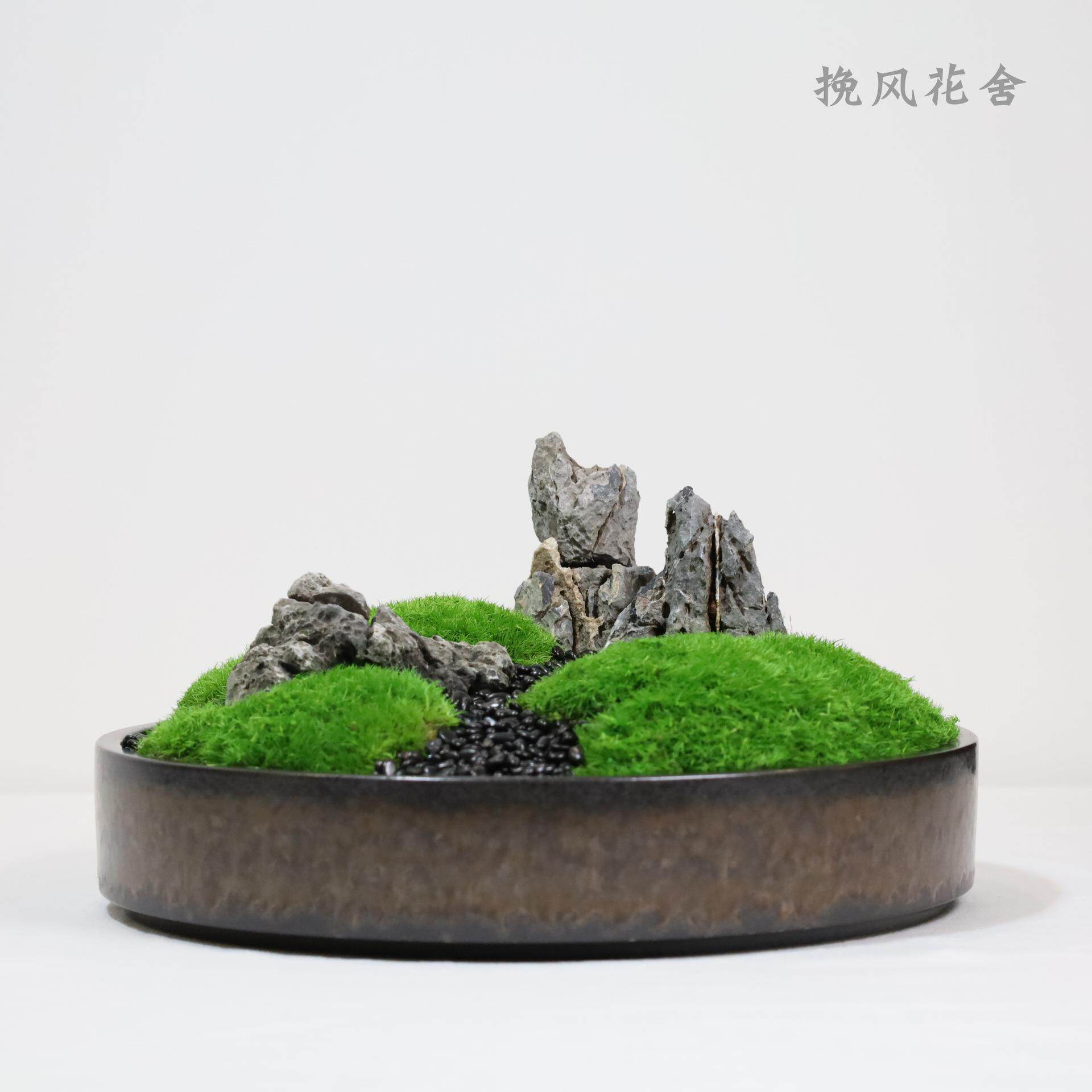 中式山水盆景桌面微景观苔藓花艺酒店餐桌摆花餐台圆桌中间摆件