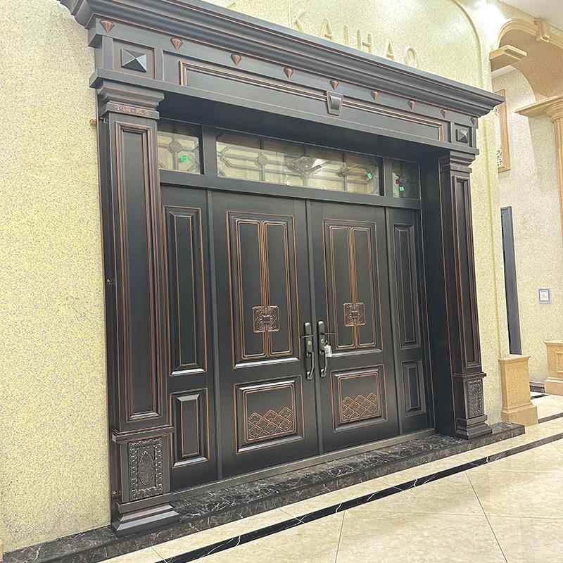 2023新款别墅大门进户门农村自建房入户门锌合金双门乡村彷铜门