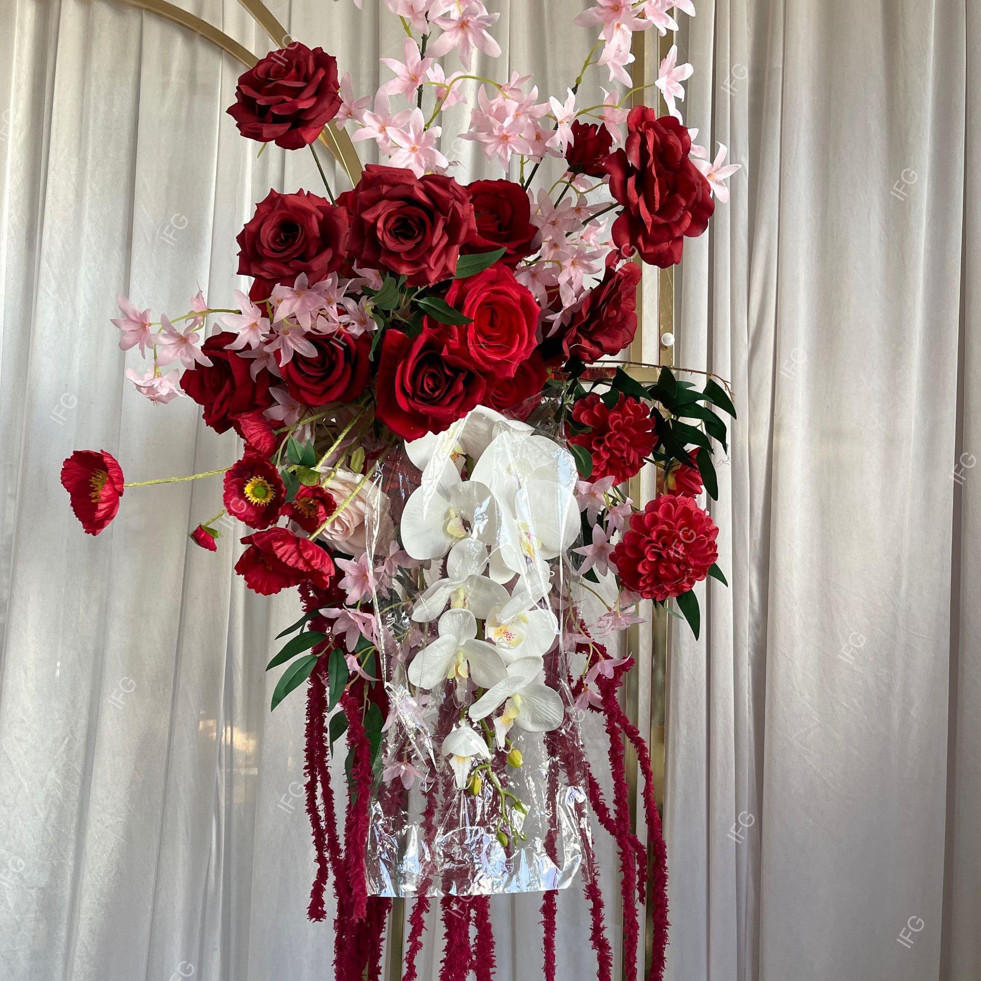 IFG婚礼餐厅布置仿真花花艺蝴蝶兰婚宴装饰50cm红色花片