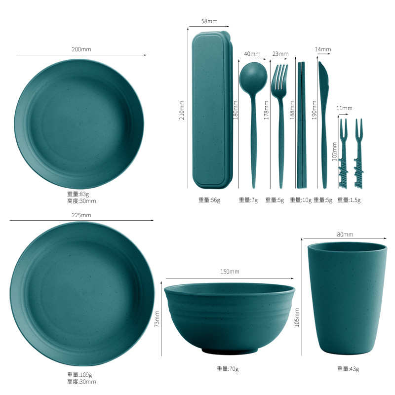 Temu热销 麦秸秆PP盘碗杯32件套户外防摔碗碟盘8人份礼品餐具套装