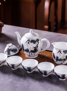 松鹤延年功夫茶具中国工艺美术大师王承之手绘茶壶主人杯公道杯子