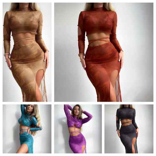 Swimsuit set, split bikini, long sleeved skirt style outer