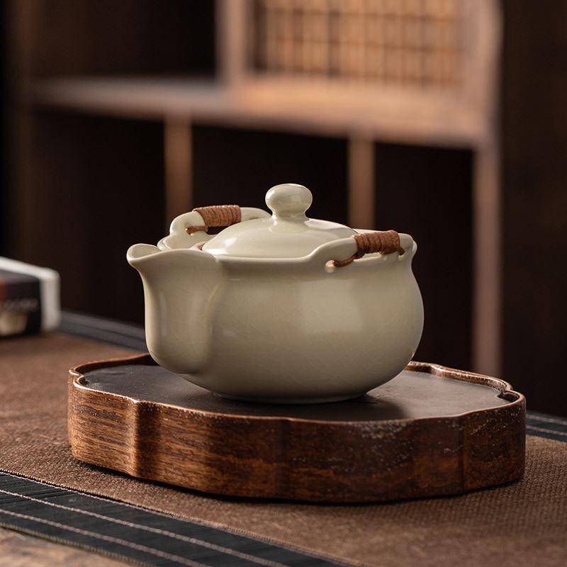 米黄汝窑家用盖碗茶杯防烫单个泡茶不烫手手抓壶茶碗茶具套装