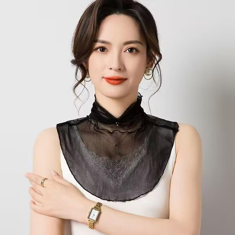 高档内搭防晒夏天护颈围脖女真丝高领镂空假领子薄款网眼装饰潮假图片