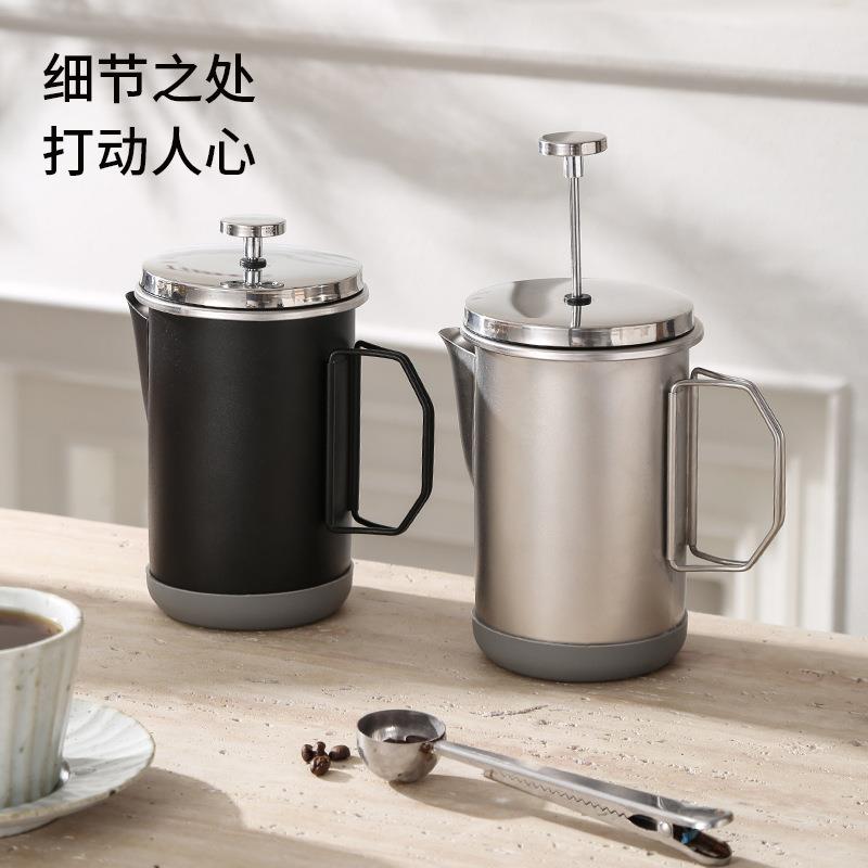 跨境法压壶可加热手动打奶泡器sus304不锈钢咖啡壶露营煮茶器便携