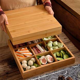 竹木火锅店餐具创意餐盘烤肉拼盘带盖托盘分格蔬菜拼盘套装餐厅用