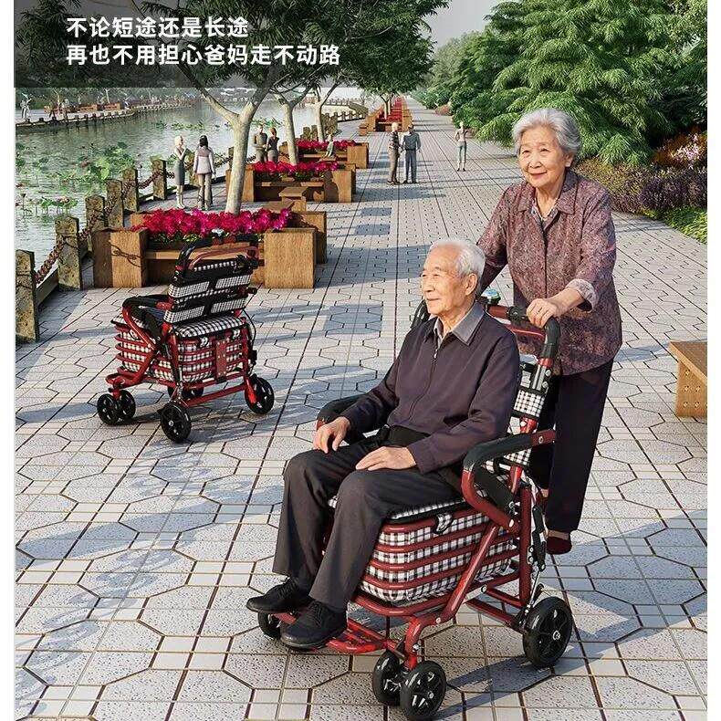 老人手推车代步可坐可推行走助行器人防摔倒代步车带驻刹软椅买菜