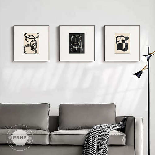 依靠 现代简约抽象线条装饰画客厅黑白极简挂画样板房高级感壁画