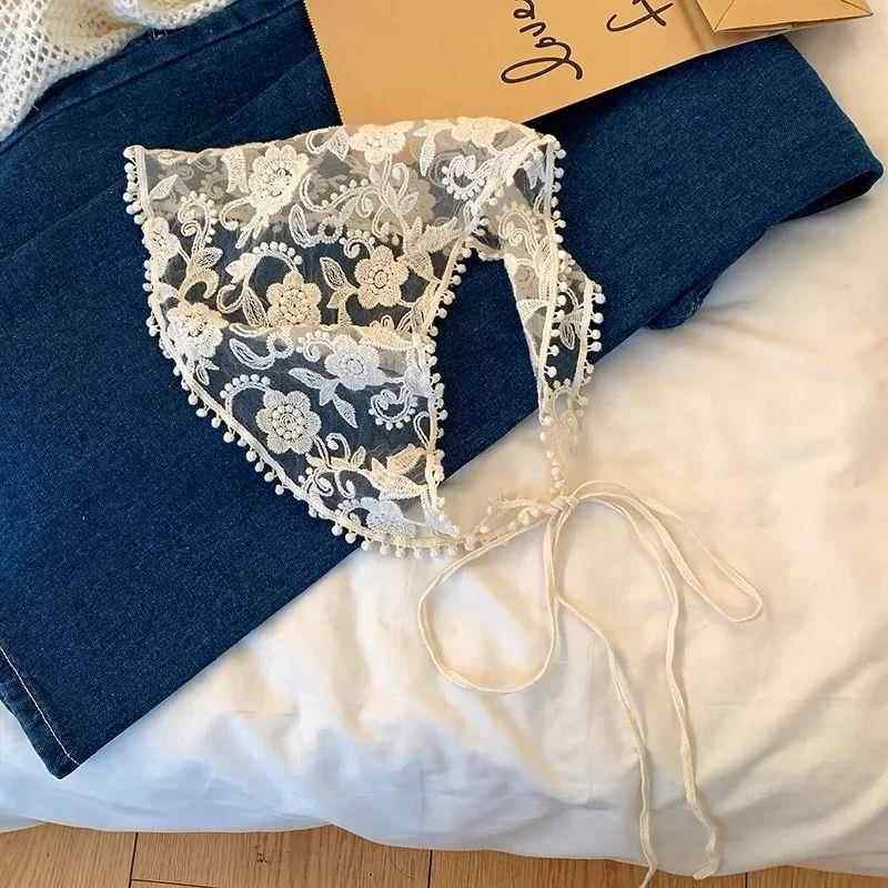 White Woven Floral Lace Hair Scarf Wraps Women Retro Triangl