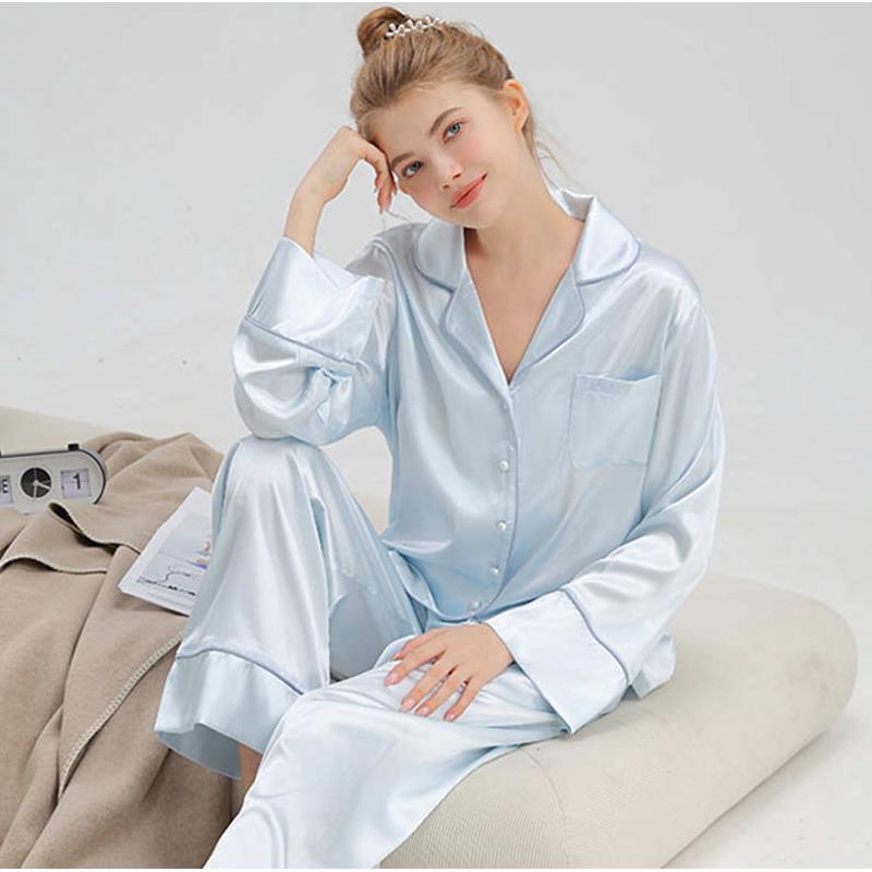 鹿好春季法式冰丝睡衣女长袖长裤轻奢高级感家居服套装可刺绣礼盒