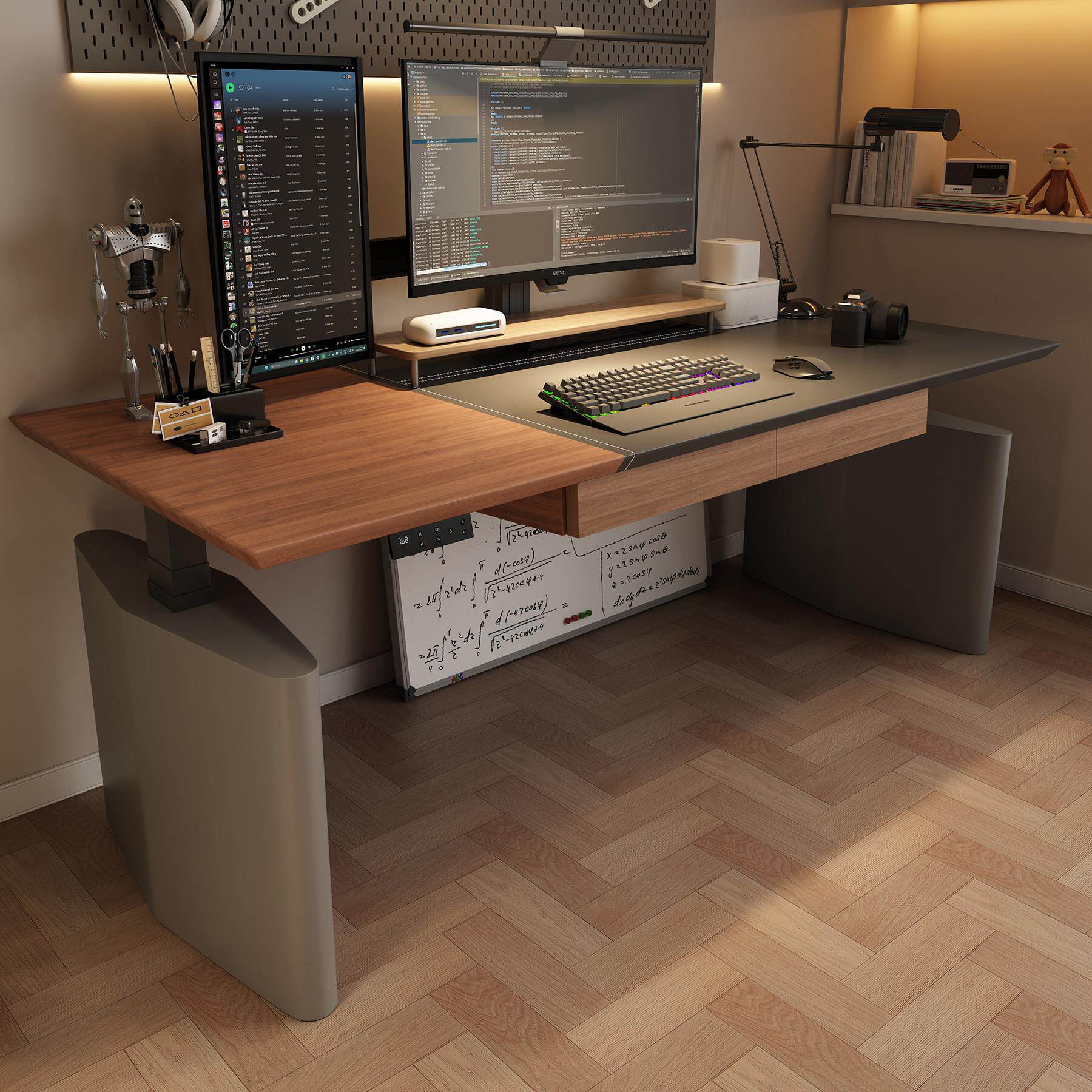 乐途智能电动升降桌书桌双电机电脑电竞桌实木岩板学习办公桌CL98