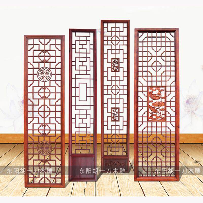 东阳木雕仿古门窗中式复古屏风玄关镂空隔断实木花格格栅木窗定做