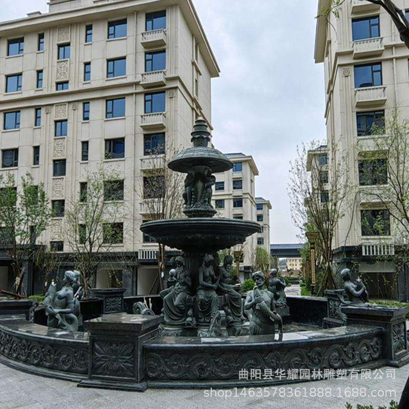 石雕欧式喷泉大型户外庭院别墅水钵石头室内景观流水摆件