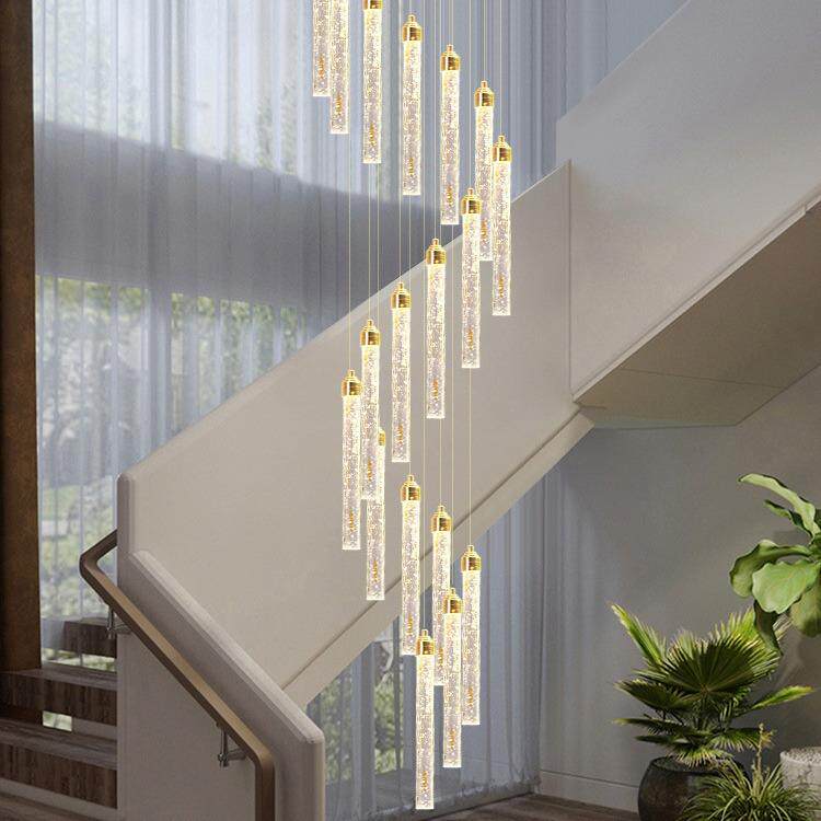 灯卓旋转楼梯吊灯现代轻奢loft公寓别墅客厅水晶灯具复式楼长吊灯