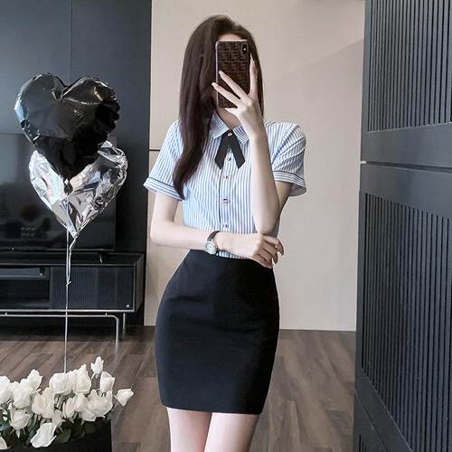 衬衫女夏款短袖衬衣2026新款美容院工作服高端职业套裙前台工作装