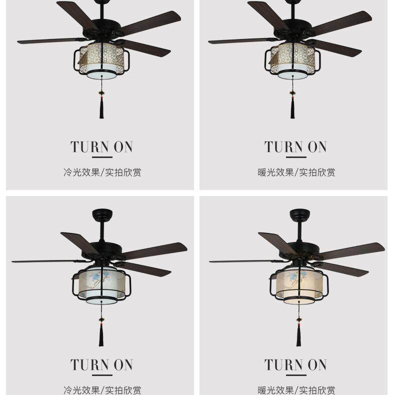 新款直销热卖新中式仿古灯笼吊扇灯 客厅餐厅风扇灯智能变频LED电