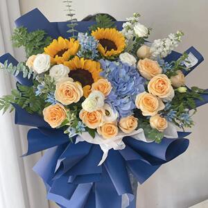 向日葵混搭花束成都鲜花同城速递生日毕业订花双流华阳温江花店送