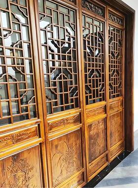 仿古门窗实木中式隔断东阳木雕屏风玄关客厅大门镂空花格雕花装饰
