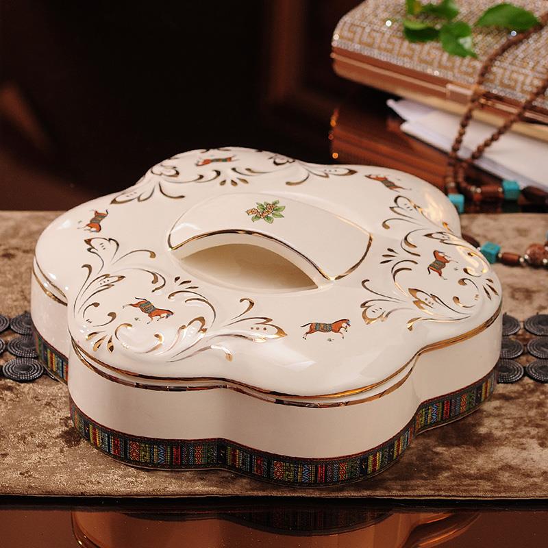 正品欧式陶瓷干盘分格厅盒带盖欧式客果食盒婚庆零水果盘糖果盒