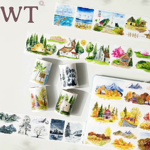 WT原创胶带 四季 春夏秋冬造景手帐胶带和纸PET百搭装饰Ins风模切