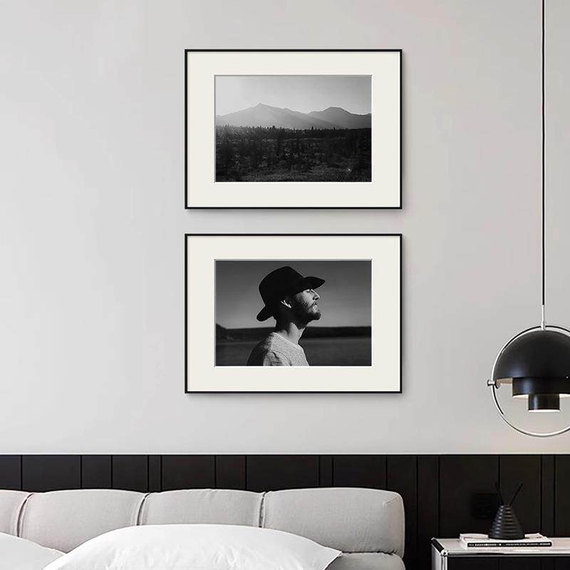 黑白摄影人物风景装饰画艺术餐厅挂画酒店玄关过道壁画卡纸桌面画