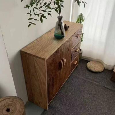 侘寂老榆木餐边-柜储物柜客厅玄抽屉柜实木复古家关风具双门斗开