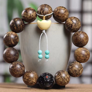 【附鉴定证书】柬埔寨菩萨棋沉香16mm佛珠文玩手串源头好货