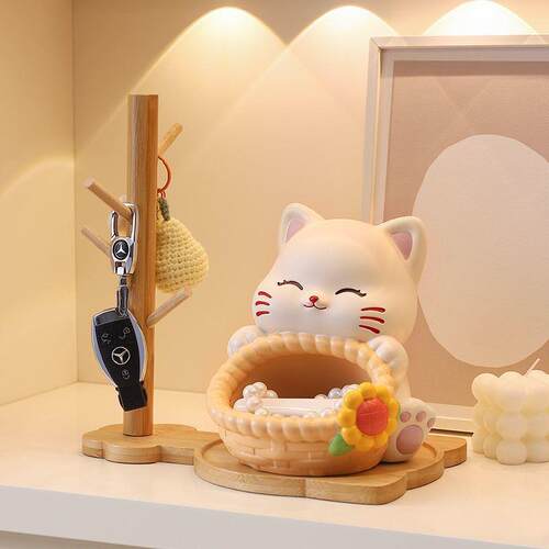 入门猫收纳盒桌面玄关摆件轻奢客厅装饰品乔迁直发钥匙收纳WH