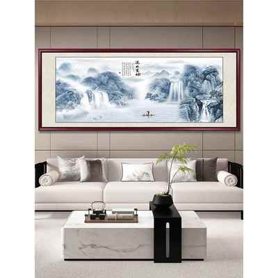 网红发流生水财公山水画客厅挂画办室装饰中式沙背景墙国画水画墨
