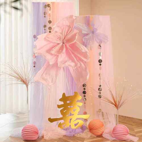 婚礼布梦置幻纱幔宾迎背景婚房装晨袍拍照结婚订婚氛围婚庆饰othe