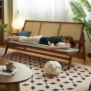 A8L法式 复古沙发实木藤编家用直排双三人冬夏两用客厅简约现代小