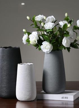 现代简约拉丝黑白灰色陶瓷花瓶摆件 客厅桌面装饰干花插花器摆设