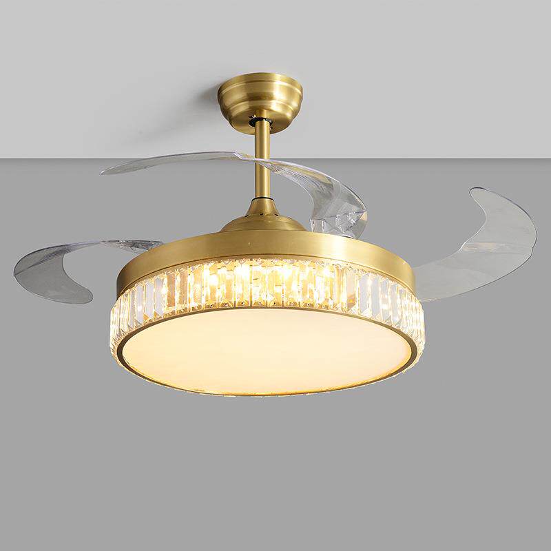 后现代简约风扇灯 轻奢创意餐厅客厅书房遥控水晶全铜风扇吊灯
