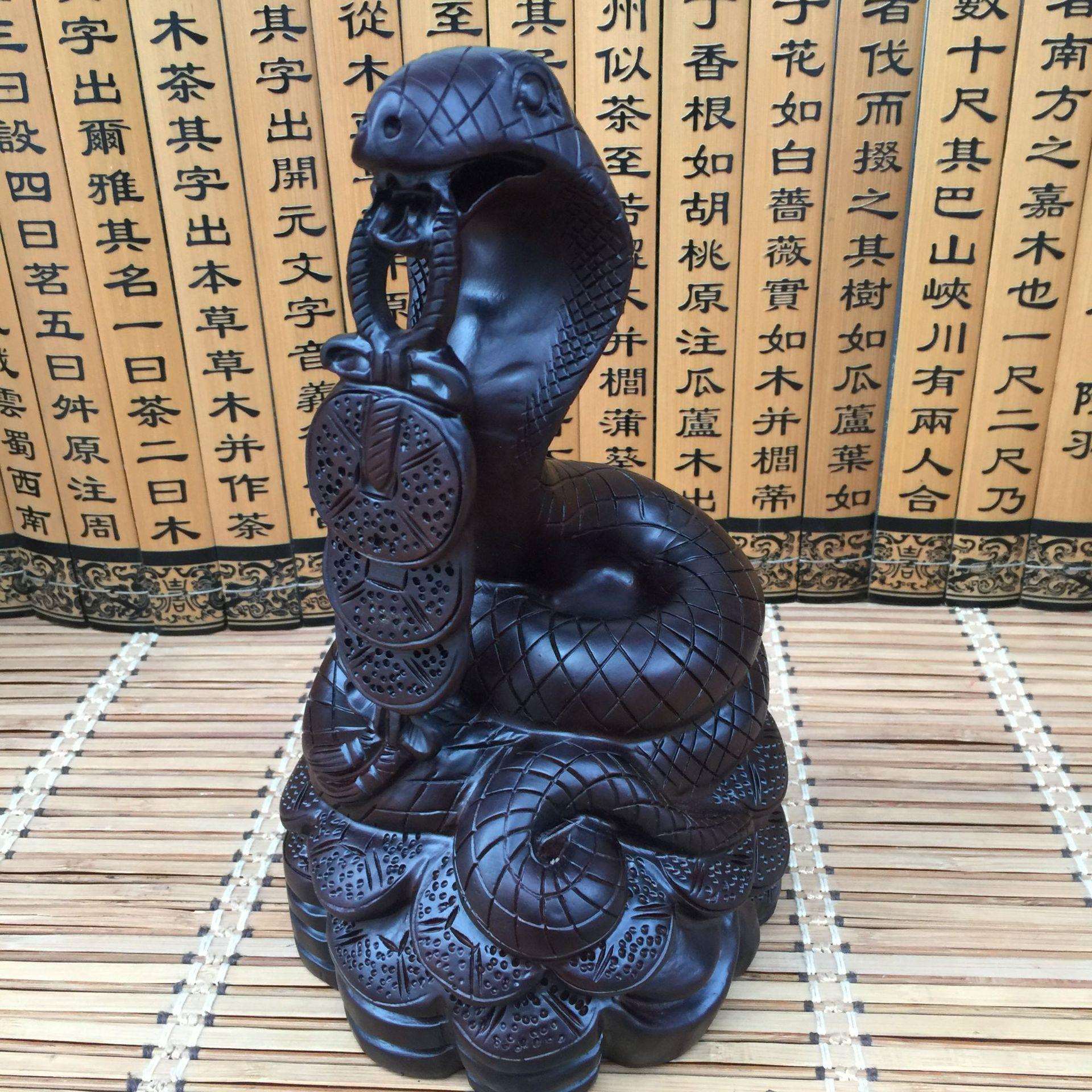 花梨木雕金钱生肖蛇实木雕刻家居工艺品动物摆件博古架酒柜装饰品