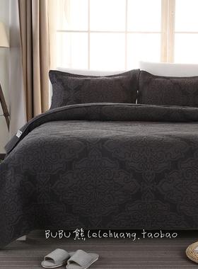 V3FP深灰色绗缝床盖三件套缝衍被纯色柔软可水洗空调被秋冬床单多