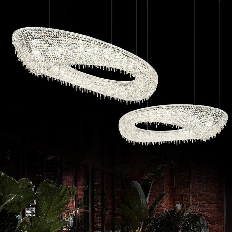 意大复式楼埃店及利水晶吊灯轻奢客厅别墅设艺计626师餐厅术酒大