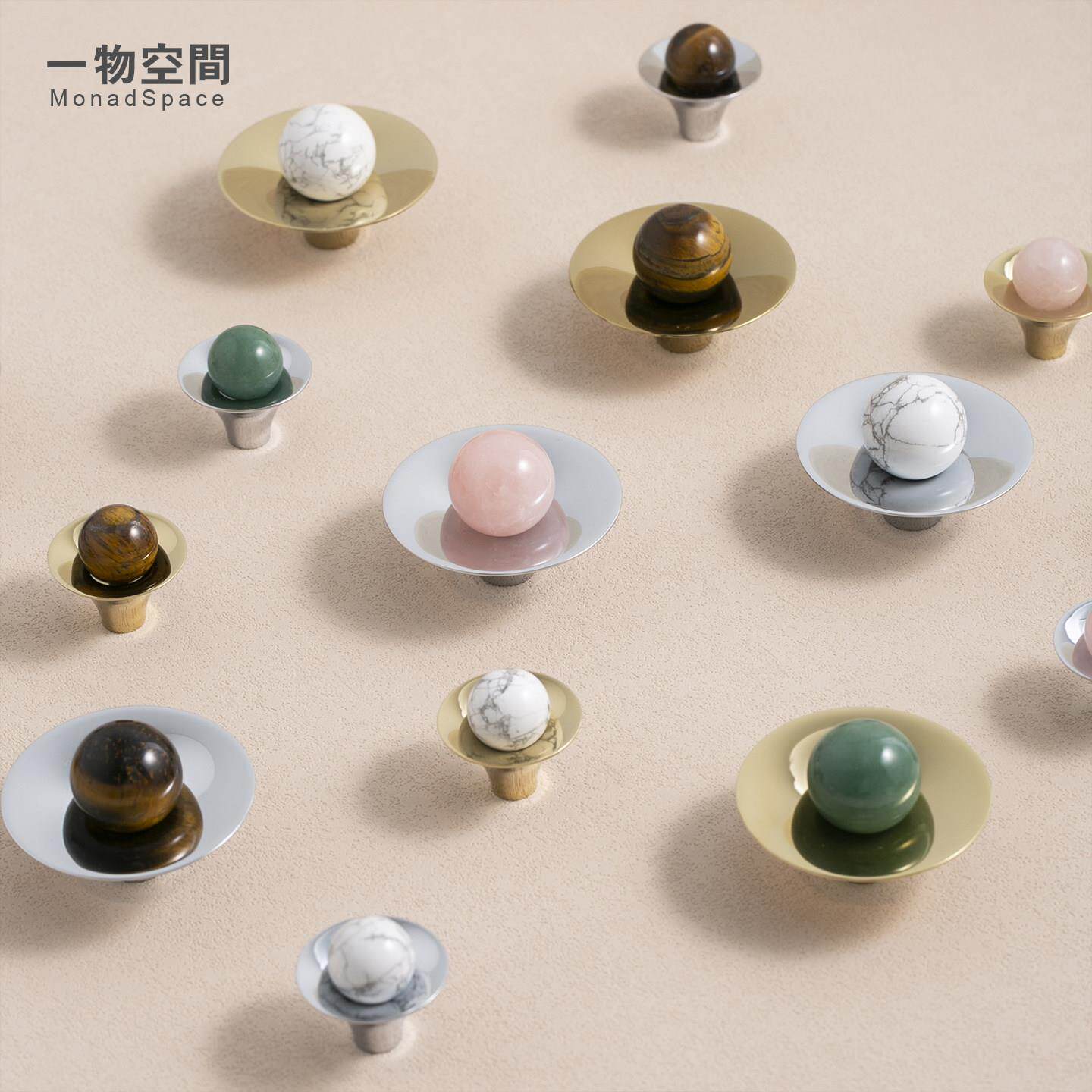 法式复古轻奢金色黄铜把手创意橱柜抽屉衣柜门北欧圆形水晶小拉手