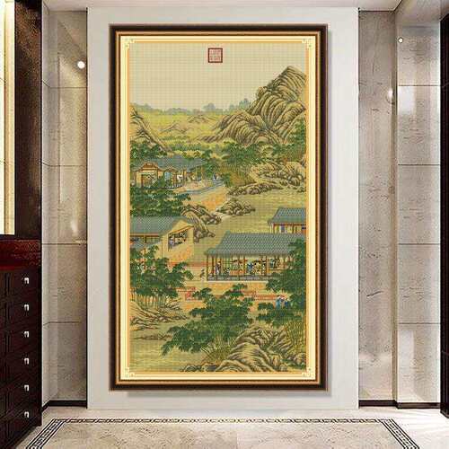 蒙娜丽莎印花十字绣2022新款客厅雍正十二月之十月竖版玄关风景画