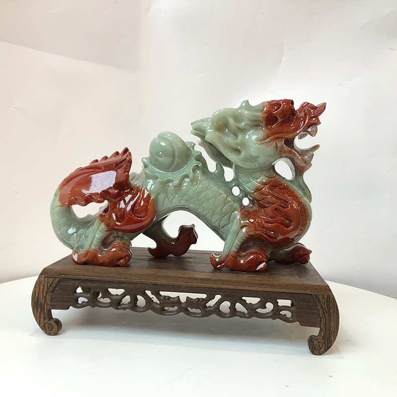 工艺品28玉器吉祥厘米程 玉石太极本命年摆件钰青龙生肖龙岫